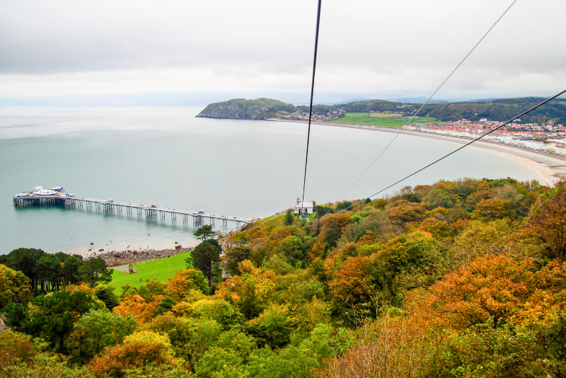 View from the Great Orme towards Llandudno pier in autumn