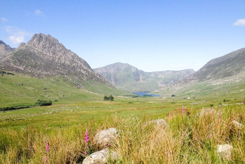 Ogwen Valley in Wales, Eryri, Snowdonia in spring with lush green grass